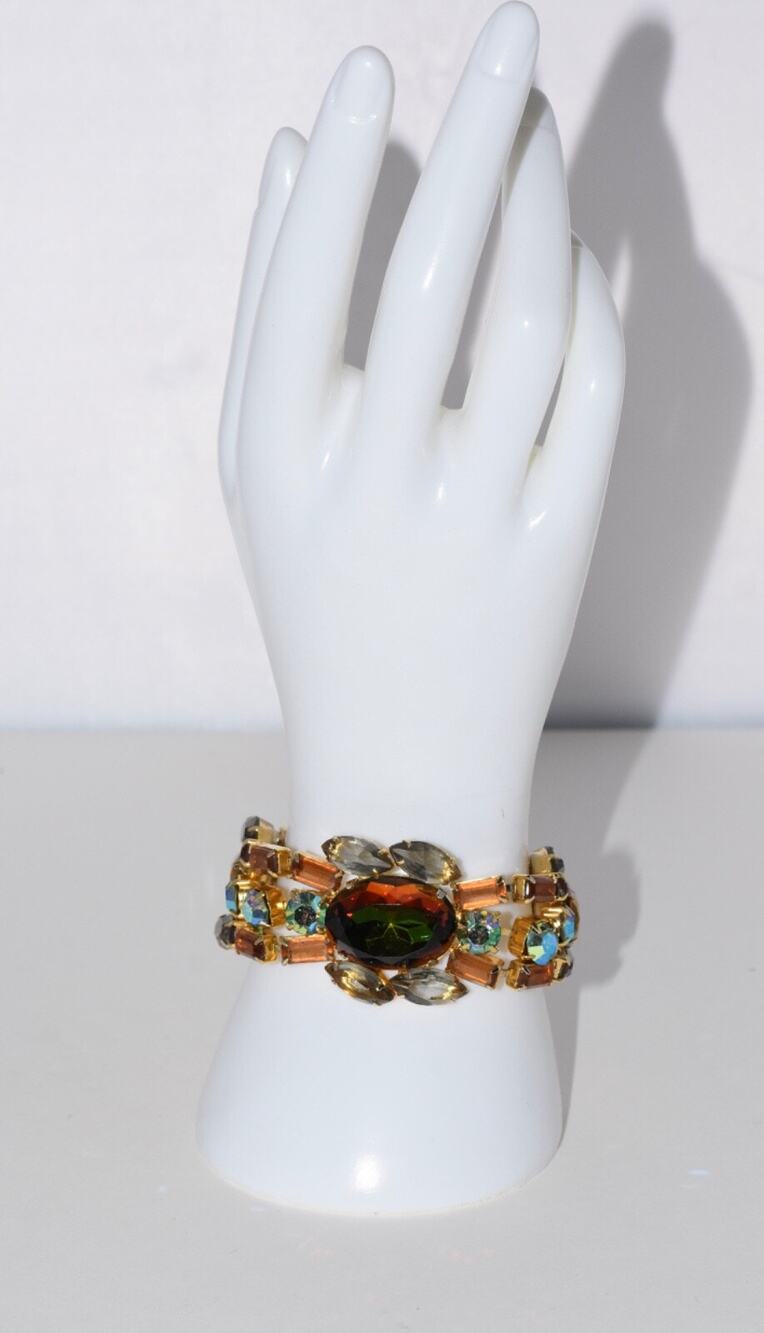 Vintage DeLizza & Elster Juliana Aurora Watermelon Borealis Rhinestone Bracelet